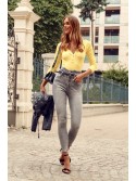 High-Waist-Jeans mit Knöpfen, hellgrau 5908 – Online-Shop – Boutique